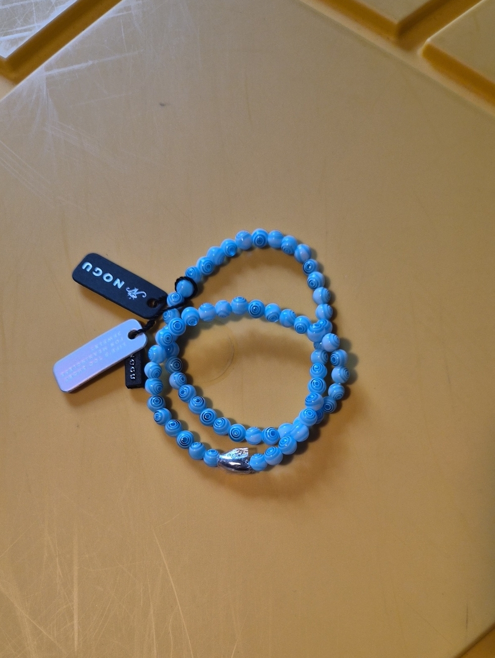 Nogu Blue Beaded Stretch doubke wrap Bracelet